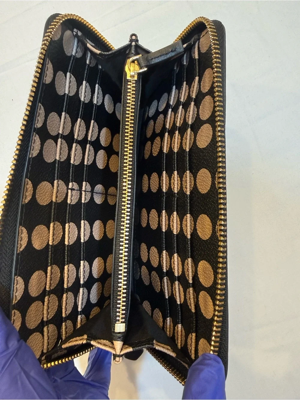 Tory Burch Blush Pink Polka Dot Zip Wallet with Gold Logo